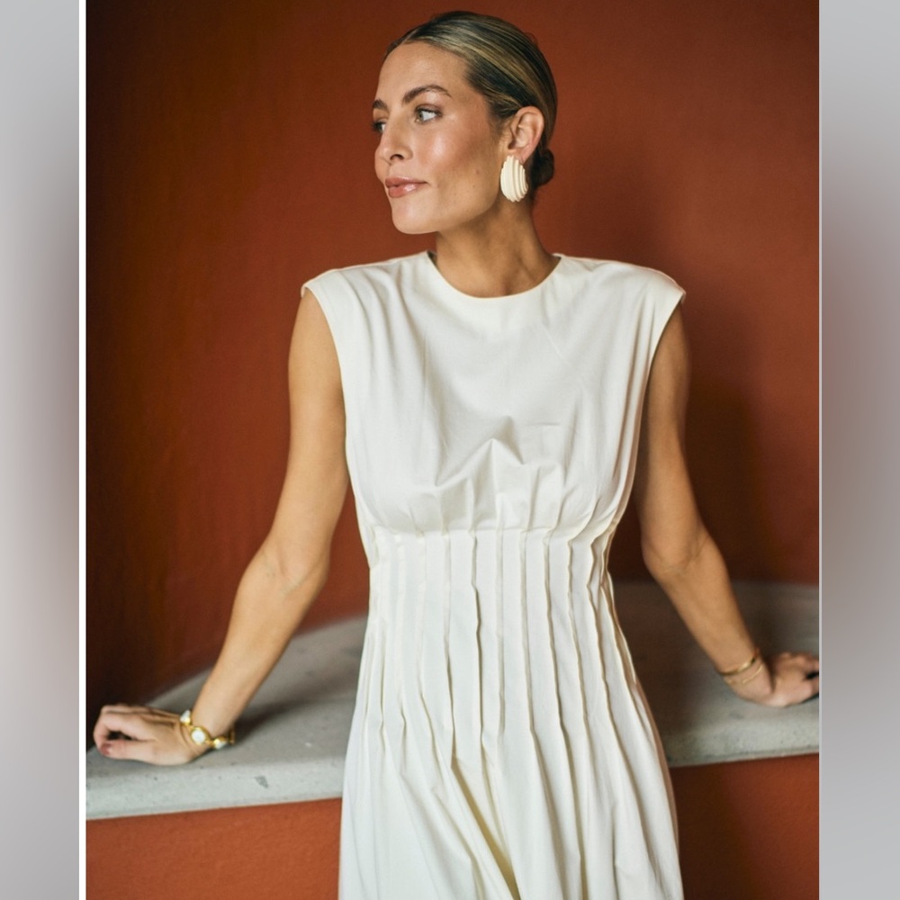 Antonio Melani x MG Style Jenny Round Neck Sleeveless Pleat A-Line Fringe Dress - Picture 5 of 6